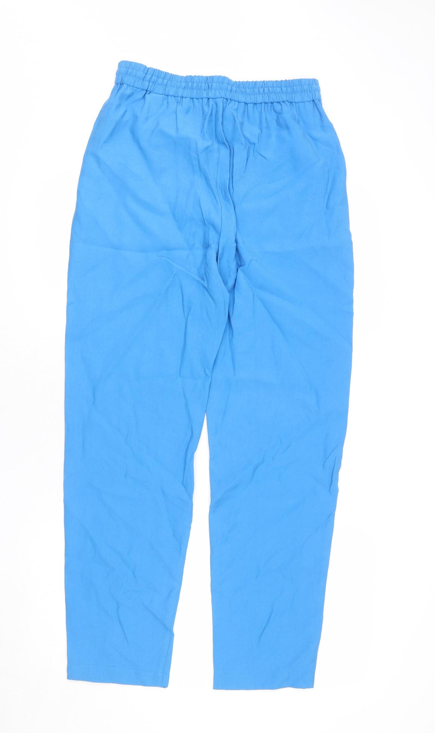 Marks and Spencer Womens Blue Lyocell Trousers Size 10 L30 in Regular Drawstring