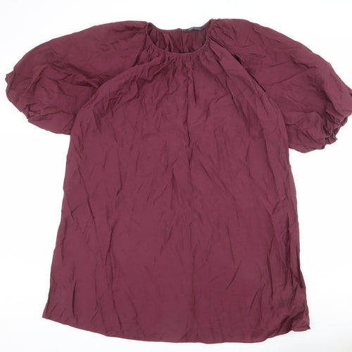 Marks and Spencer Womens Red Viscose Shift Size 16 Scoop Neck Button