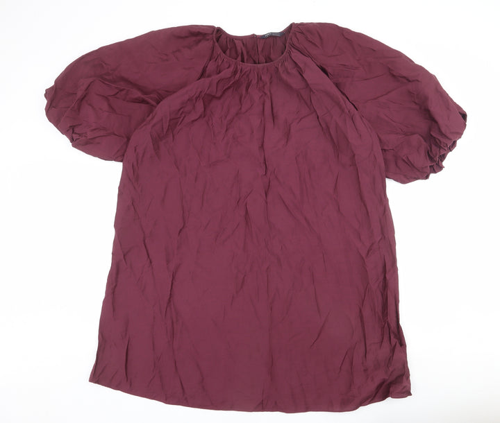 Marks and Spencer Womens Red Viscose Shift Size 16 Scoop Neck Button