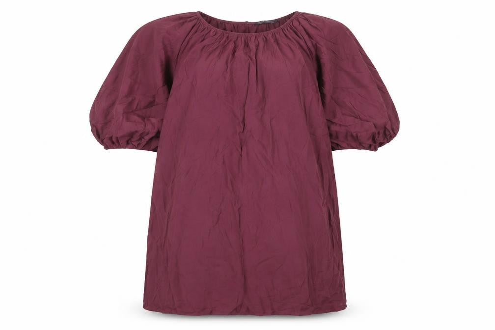Front view of Marks & Spencer women’s red viscose shift, size UK 16, scoop neck button