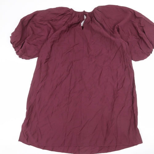 Marks and Spencer Womens Red Viscose Shift Size 16 Scoop Neck Button