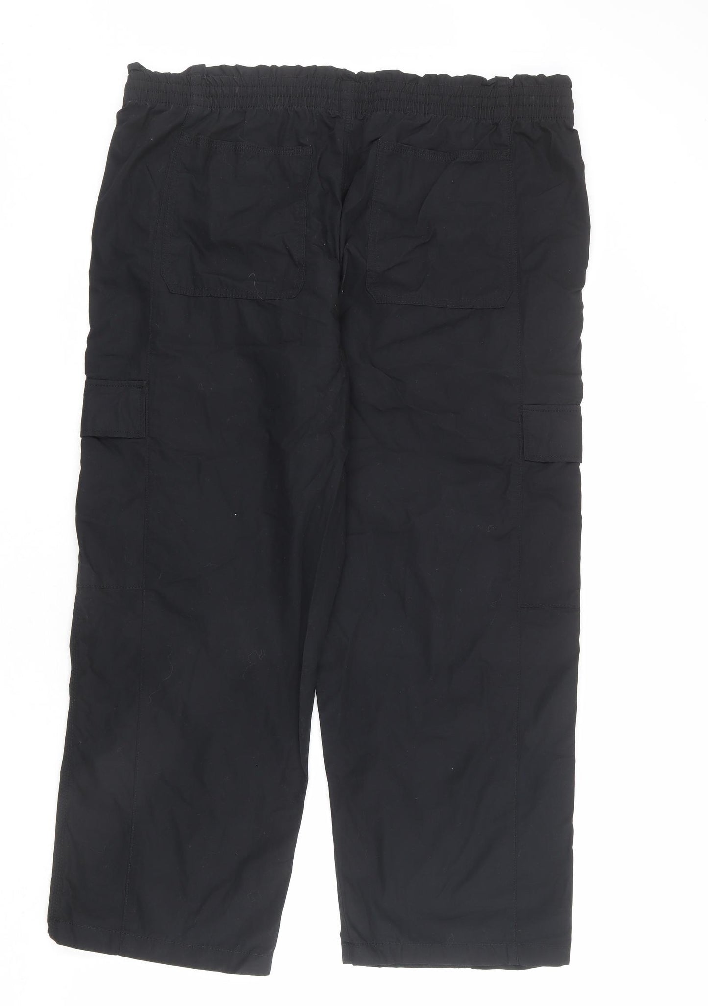 Marks and Spencer Womens Black Cotton Cargo Trousers Size 22 L26 in Regular Drawstring - Short Length