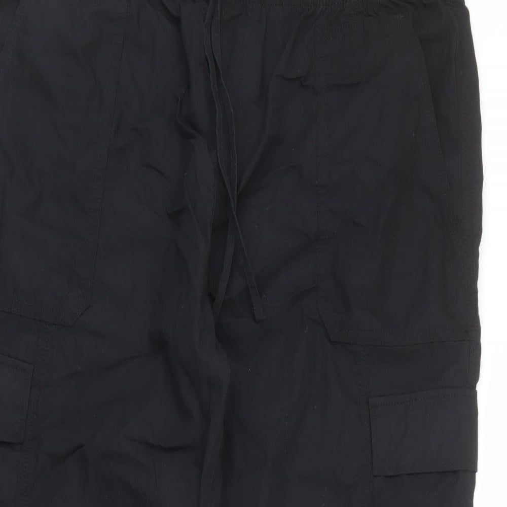 Marks and Spencer Womens Black Cotton Cargo Trousers Size 22 L26 in Regular Drawstring - Short Length