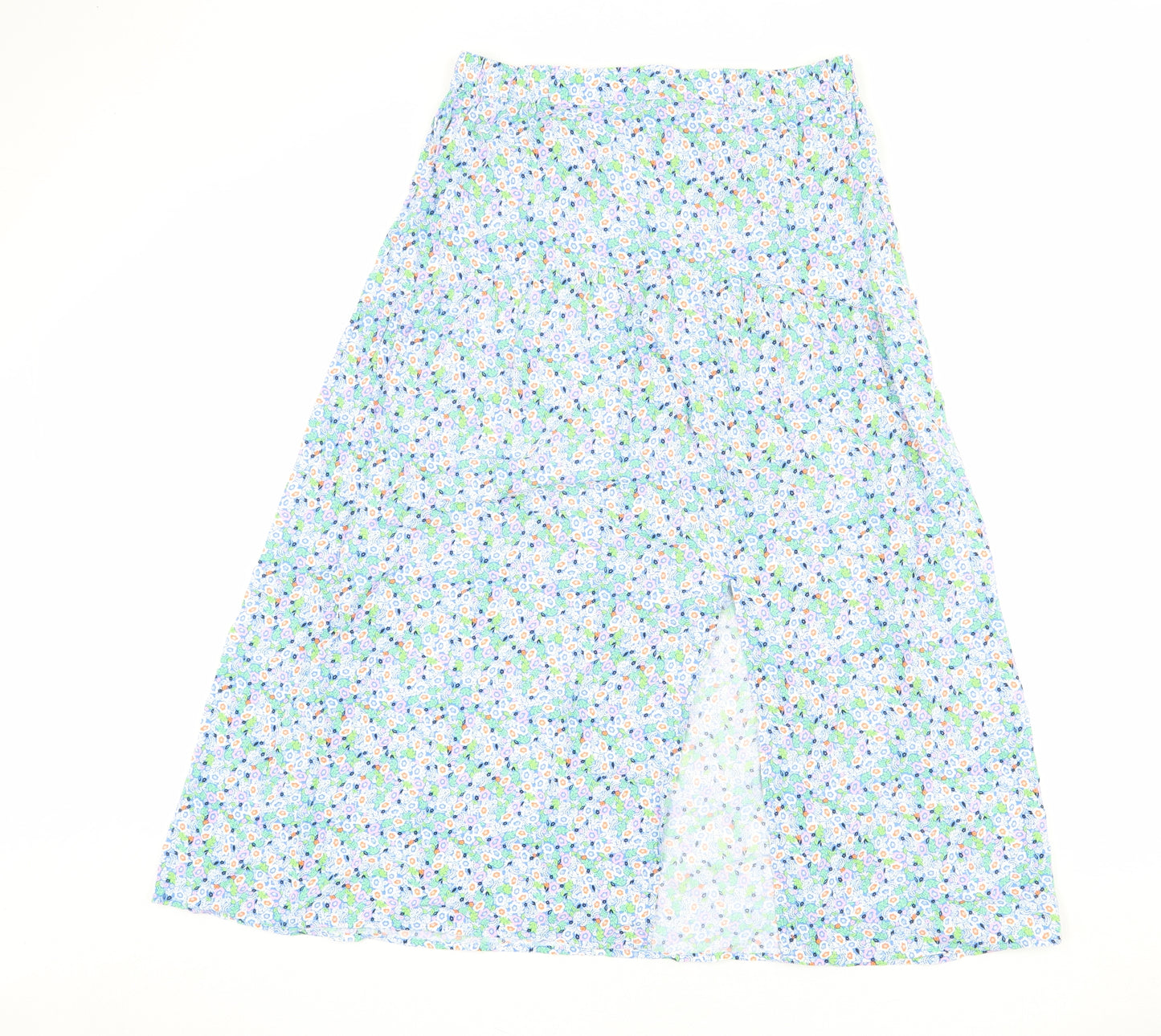 Marks and Spencer Womens Multicoloured Floral Viscose A-Line Skirt Size 12 - Side Slit