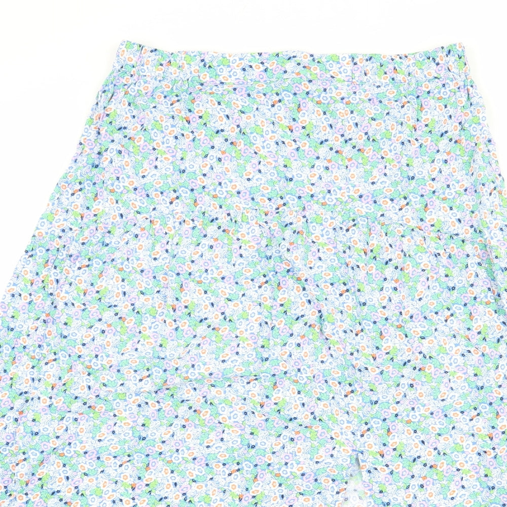 Marks and Spencer Womens Multicoloured Floral Viscose A-Line Skirt Size 12 - Side Slit