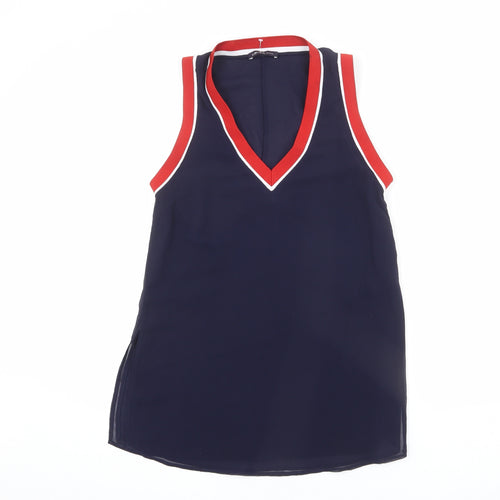 Limited Edition Womens Blue Polyester Basic Tank Size 6 V-Neck - Blouse, Elastic Stripe Detail