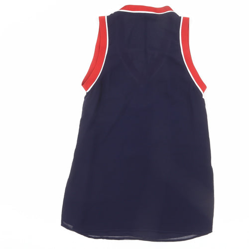 Limited Edition Womens Blue Polyester Basic Tank Size 6 V-Neck - Blouse, Elastic Stripe Detail