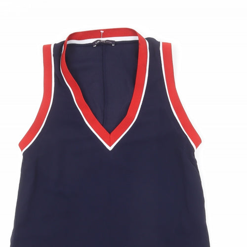 Limited Edition Womens Blue Polyester Basic Tank Size 6 V-Neck - Blouse, Elastic Stripe Detail