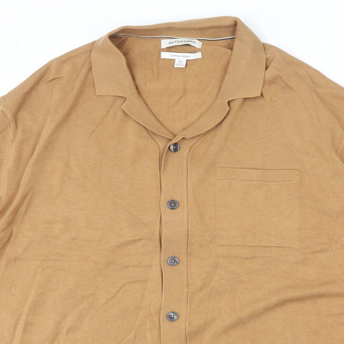 Autograph Mens Brown Collared Cotton Cardigan Jumper Size 3XL Short Sleeve - Stripe Detail