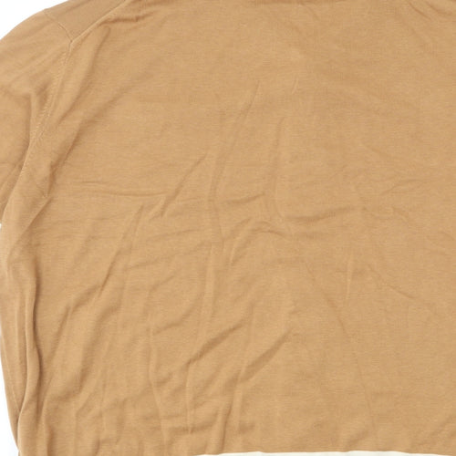 Autograph Mens Brown Collared Cotton Cardigan Jumper Size 3XL Short Sleeve - Stripe Detail