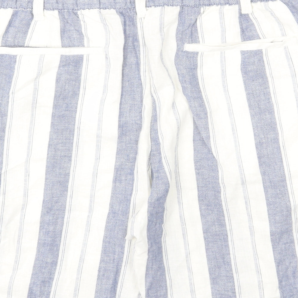 Marks and Spencer Mens Blue Striped Linen Bermuda Shorts Size 42 in L9 in Regular Zip - Drawstring