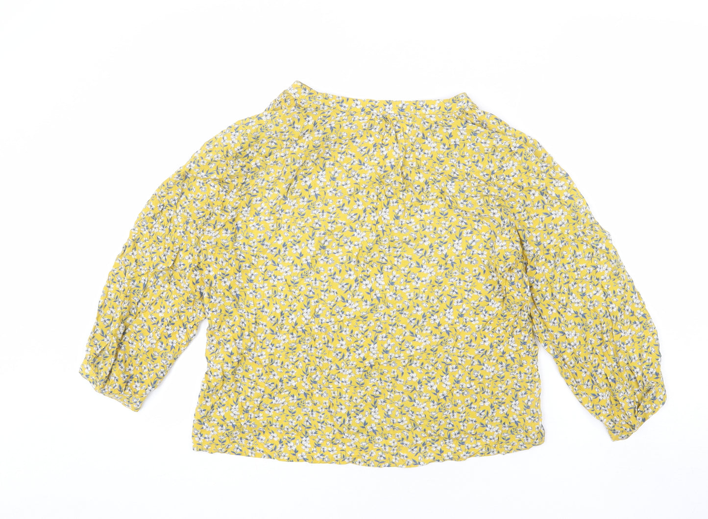 Brora Womens Yellow Floral Viscose Basic Blouse Size 10 V-Neck