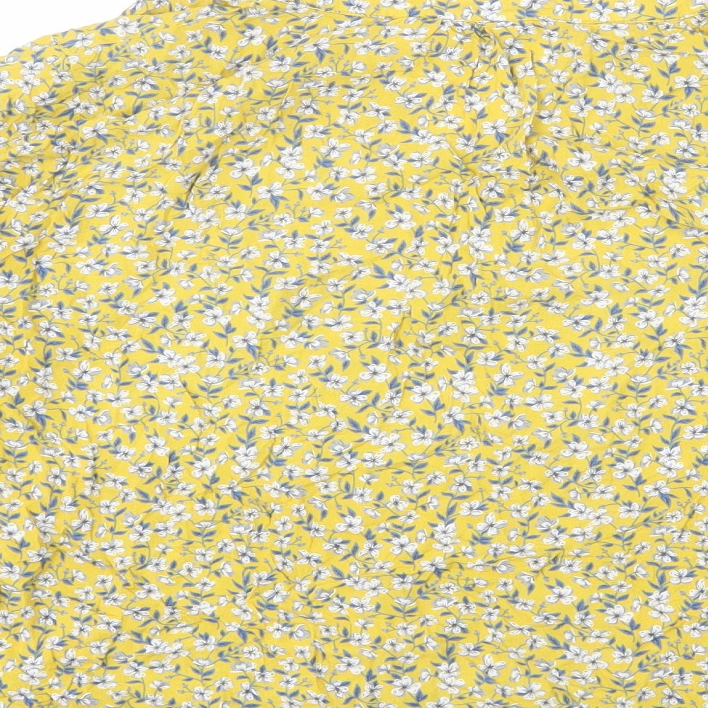 Brora Womens Yellow Floral Viscose Basic Blouse Size 10 V-Neck