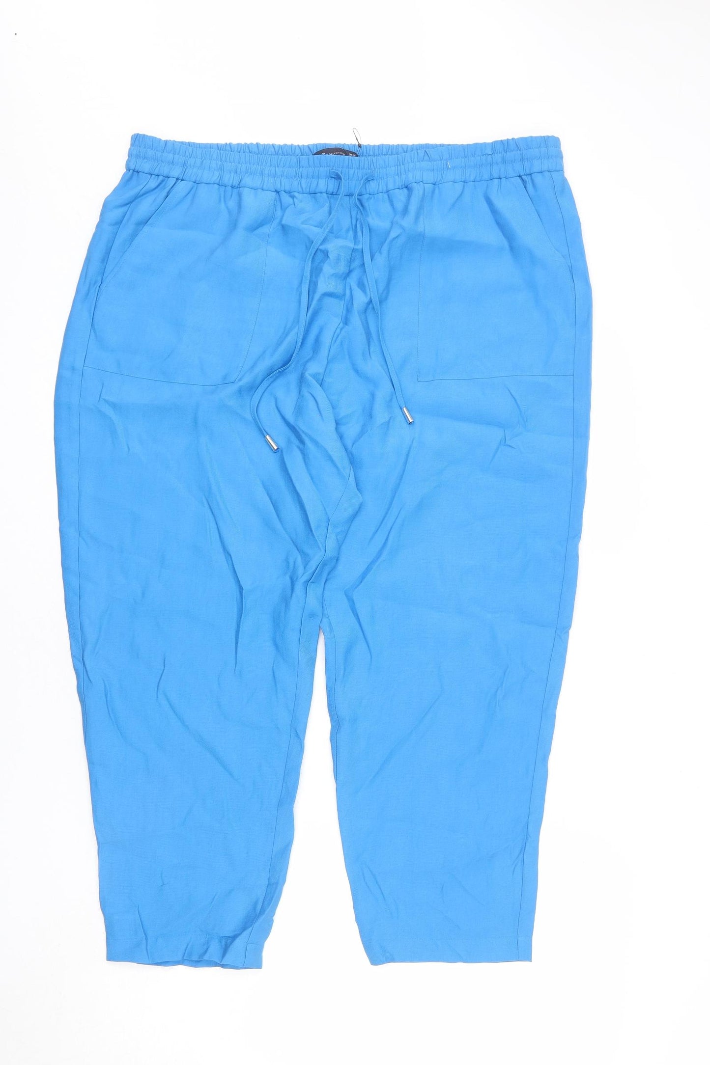 Marks and Spencer Womens Blue Lyocell Trousers Size 20 L24 in Regular Drawstring - Short Length