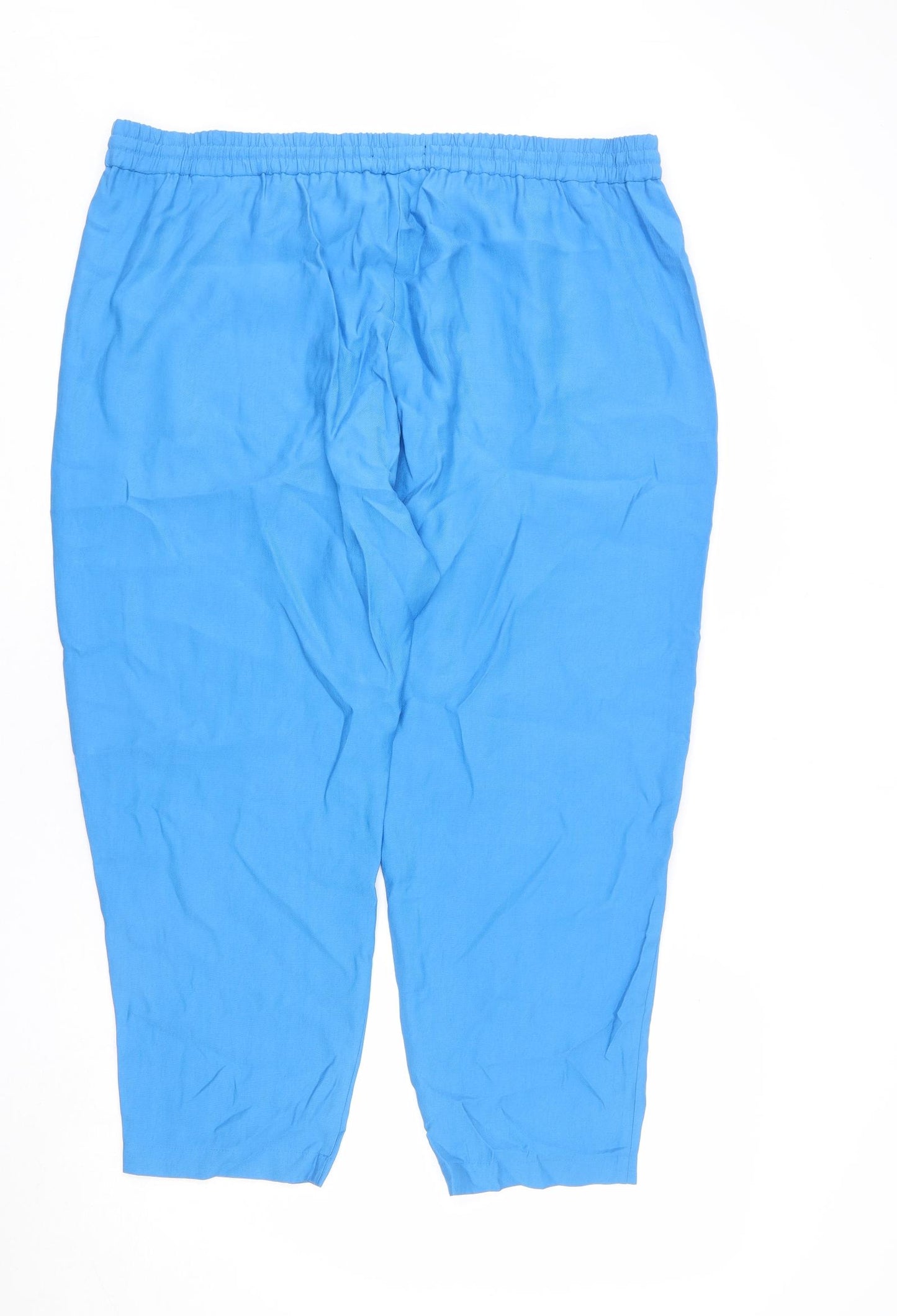 Marks and Spencer Womens Blue Lyocell Trousers Size 20 L24 in Regular Drawstring - Short Length