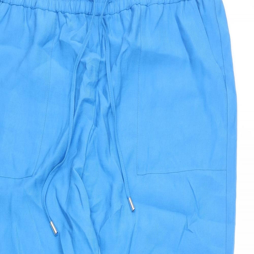 Marks and Spencer Womens Blue Lyocell Trousers Size 20 L24 in Regular Drawstring - Short Length