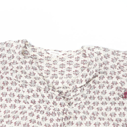 Per Una Womens Beige Floral 100% Cotton Basic Blouse Size S V-Neck - Geometric Detailing