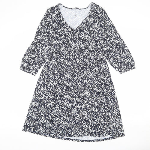 Marks and Spencer Womens Multicoloured Geometric Viscose A-Line Size 6 V-Neck Pullover - Elastic Waist