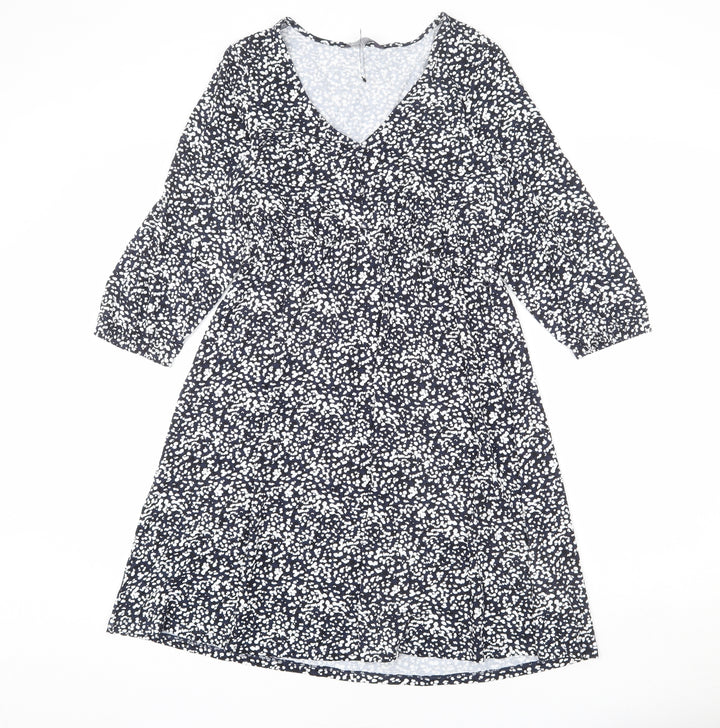 Marks and Spencer Womens Multicoloured Geometric Viscose A-Line Size 6 V-Neck Pullover - Elastic Waist