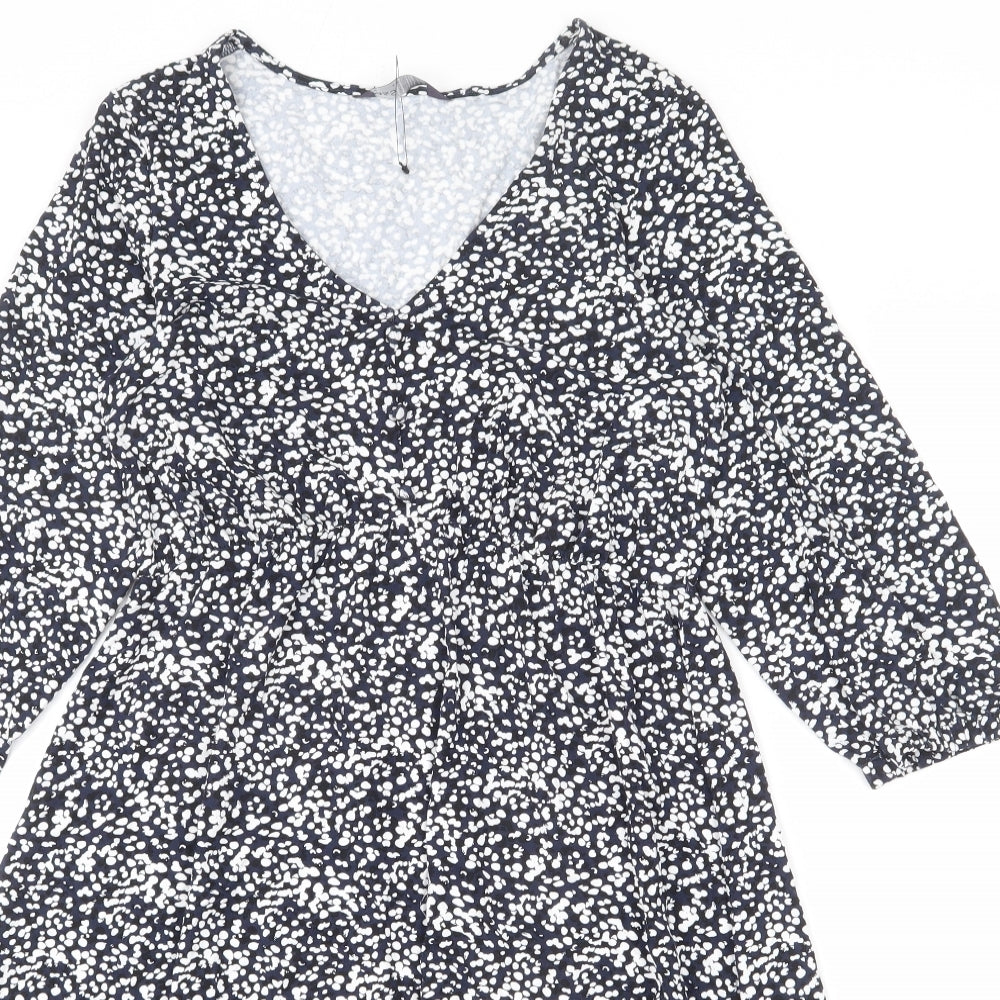 Marks and Spencer Womens Multicoloured Geometric Viscose A-Line Size 6 V-Neck Pullover - Elastic Waist