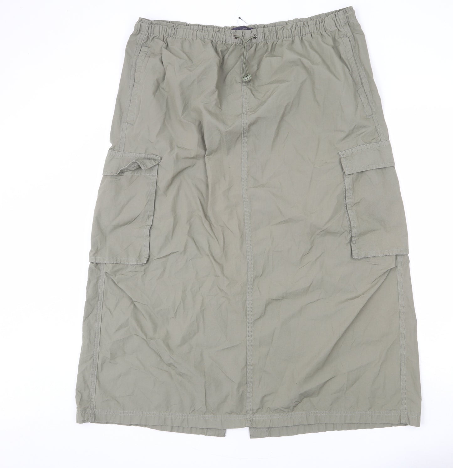 Marks and Spencer Womens Green Cotton A-Line Skirt Size 22 Drawstring - Cargo, Slit