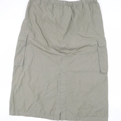 Marks and Spencer Womens Green Cotton A-Line Skirt Size 22 Drawstring - Cargo, Slit