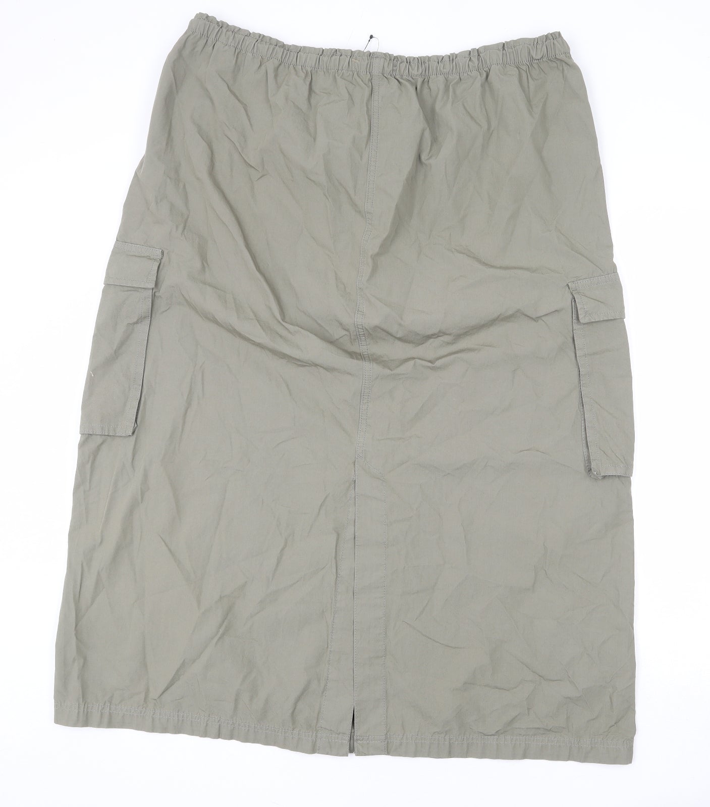 Marks and Spencer Womens Green Cotton A-Line Skirt Size 22 Drawstring - Cargo, Slit