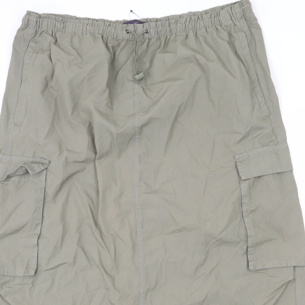 Marks and Spencer Womens Green Cotton A-Line Skirt Size 22 Drawstring - Cargo, Slit