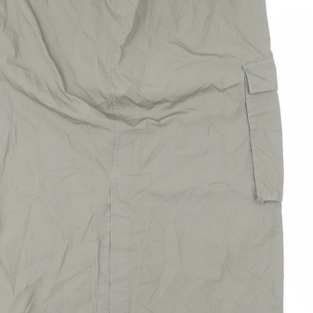 Marks and Spencer Womens Green Cotton A-Line Skirt Size 22 Drawstring - Cargo, Slit
