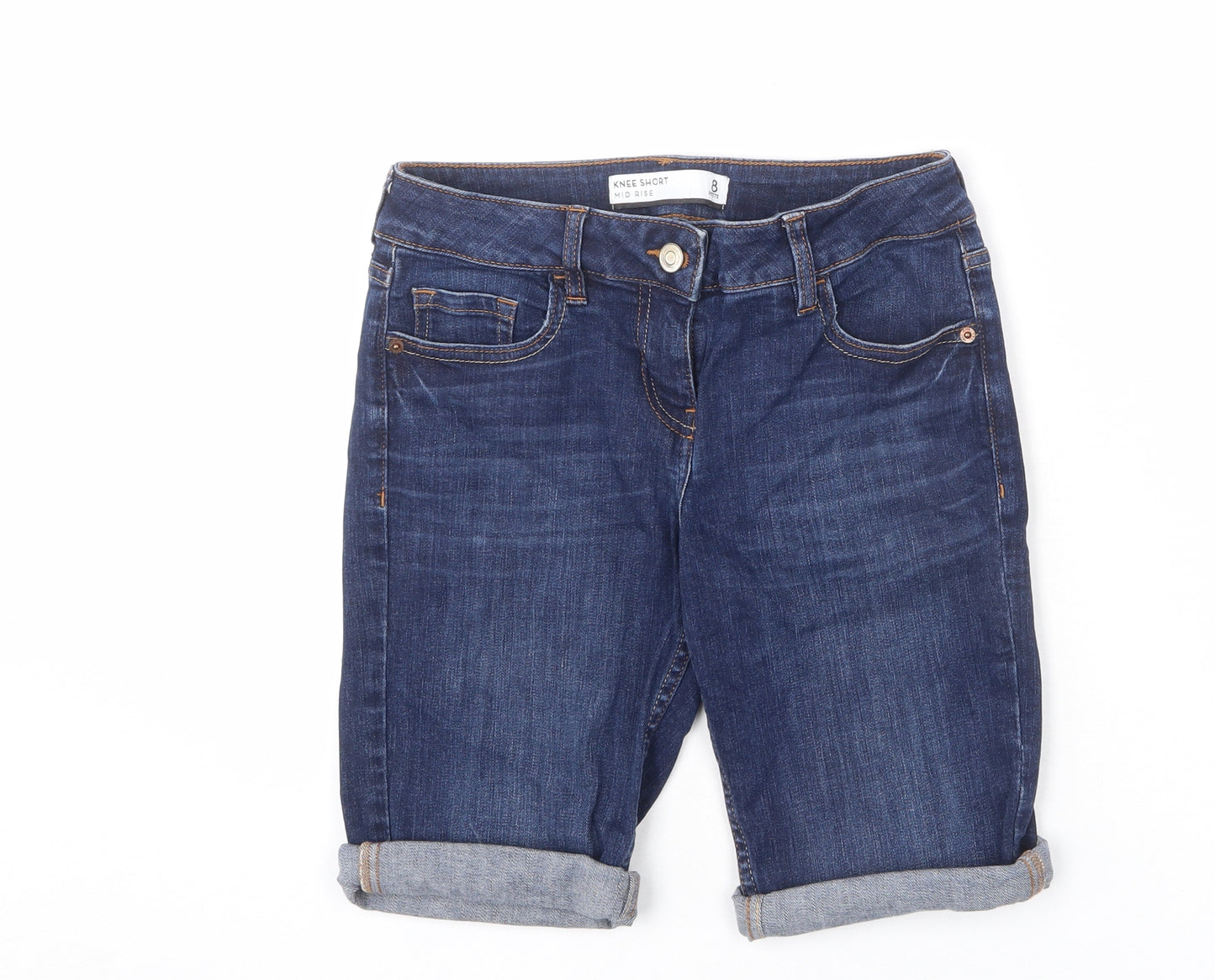 NEXT Womens Blue Cotton Bermuda Shorts Size 8 L8 in Regular Zip