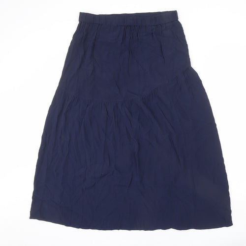 Marks and Spencer Womens Blue Viscose A-Line Skirt Size 12 - Front Slit, Button Detail