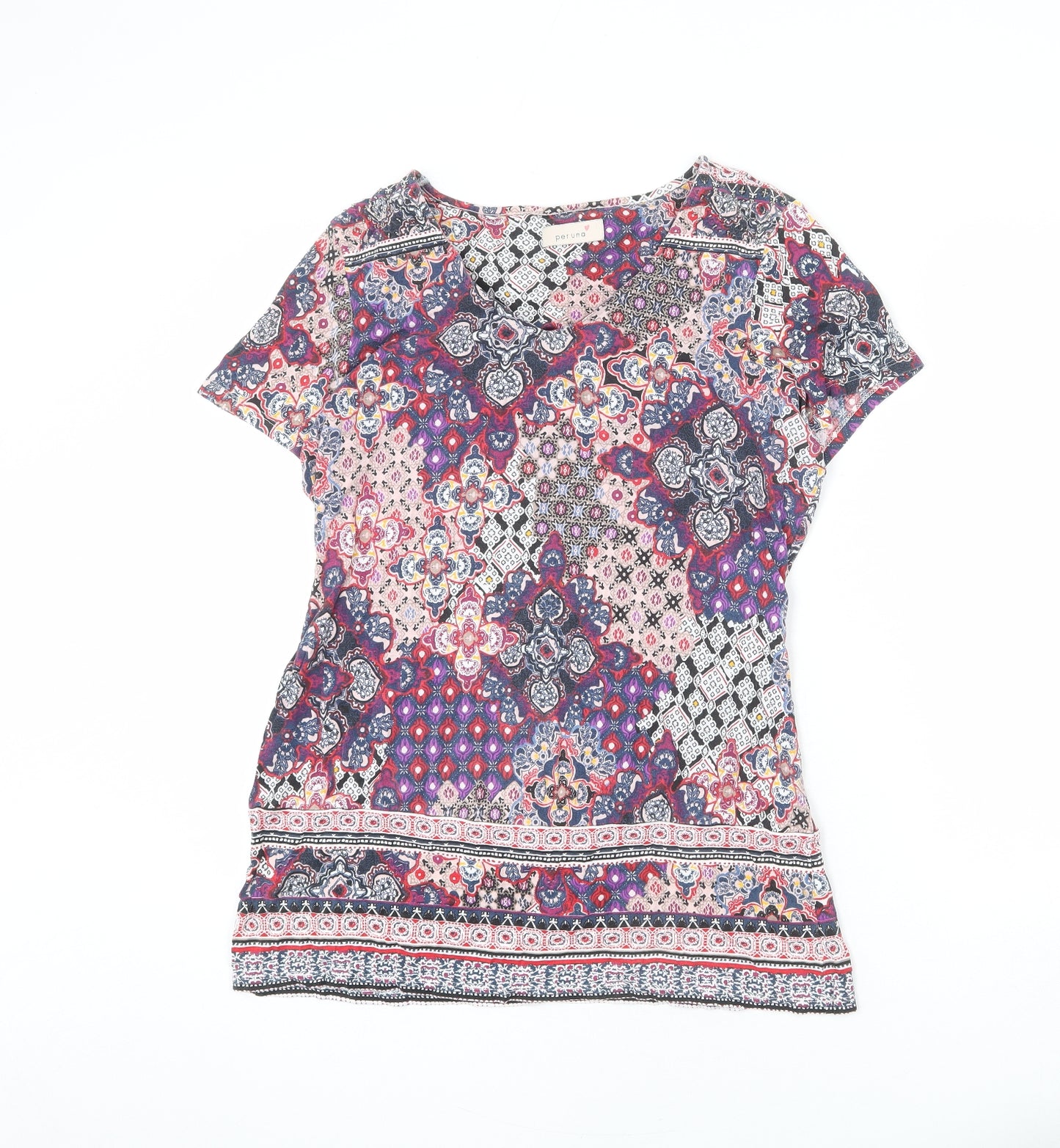 Per Una Womens Multicoloured Geometric Viscose Tunic T-Shirt Size 14 V-Neck - Belted