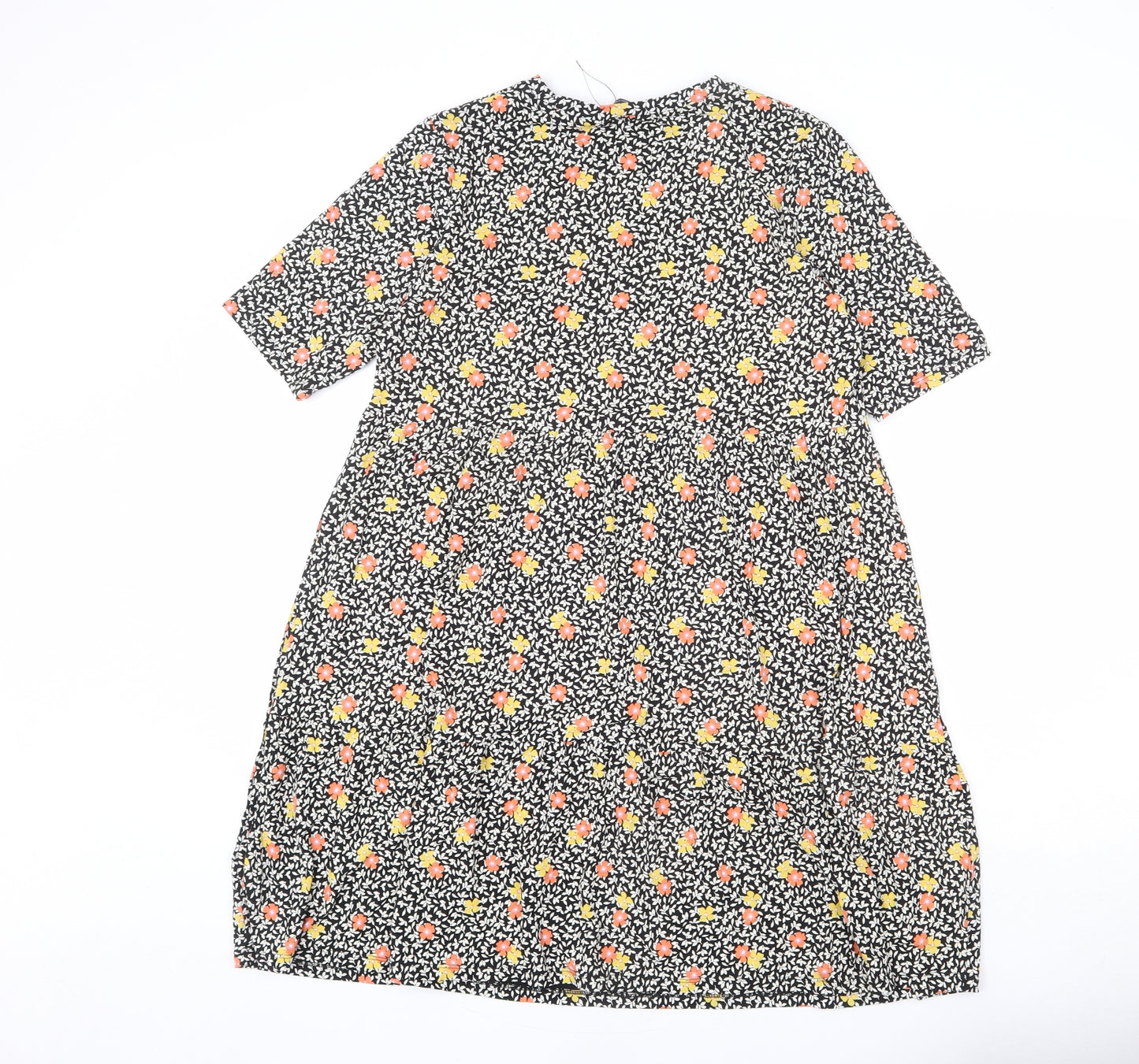 Marks and Spencer Womens Multicoloured Floral Viscose A-Line Size 14 Round Neck Pullover - Leaves