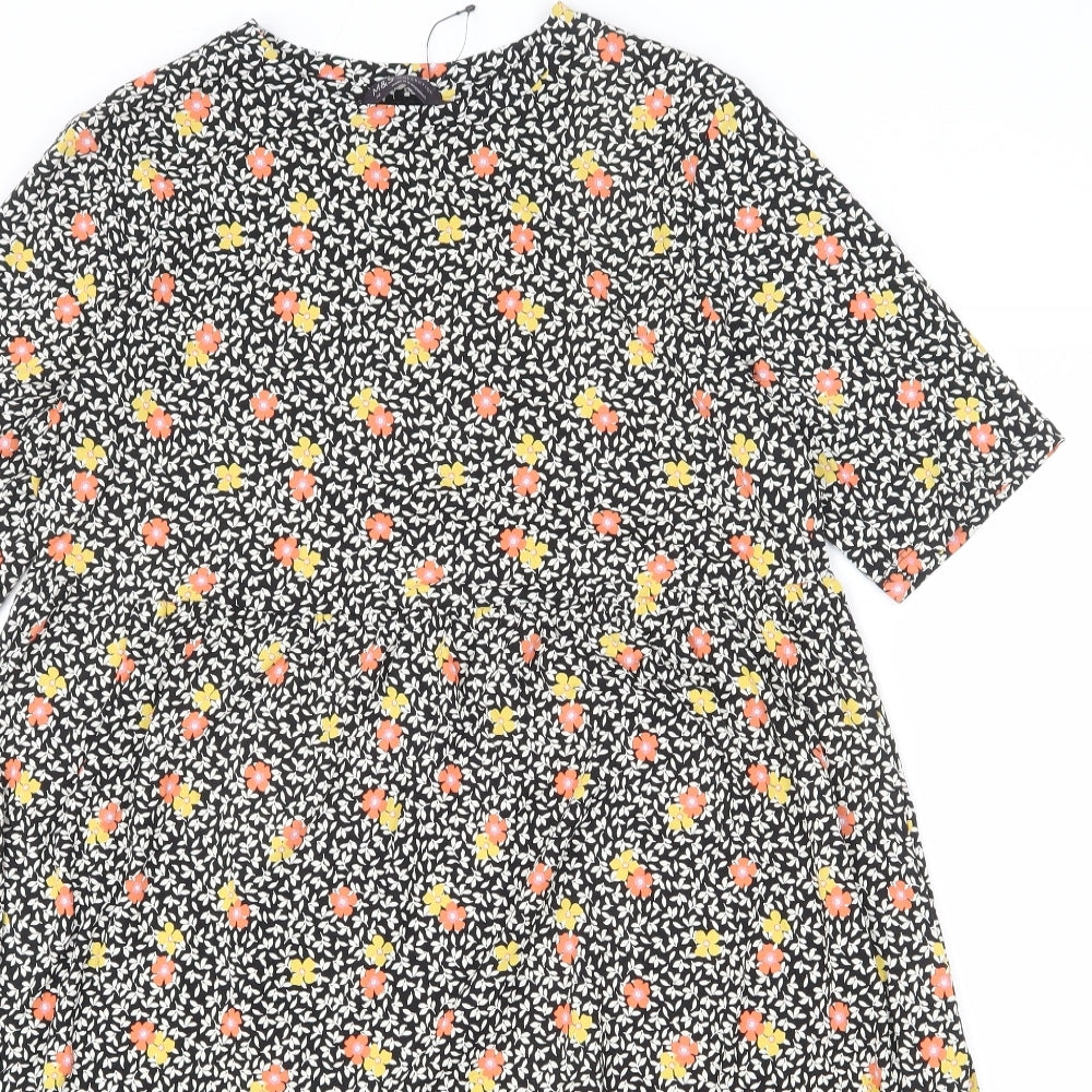 Marks and Spencer Womens Multicoloured Floral Viscose A-Line Size 14 Round Neck Pullover - Leaves