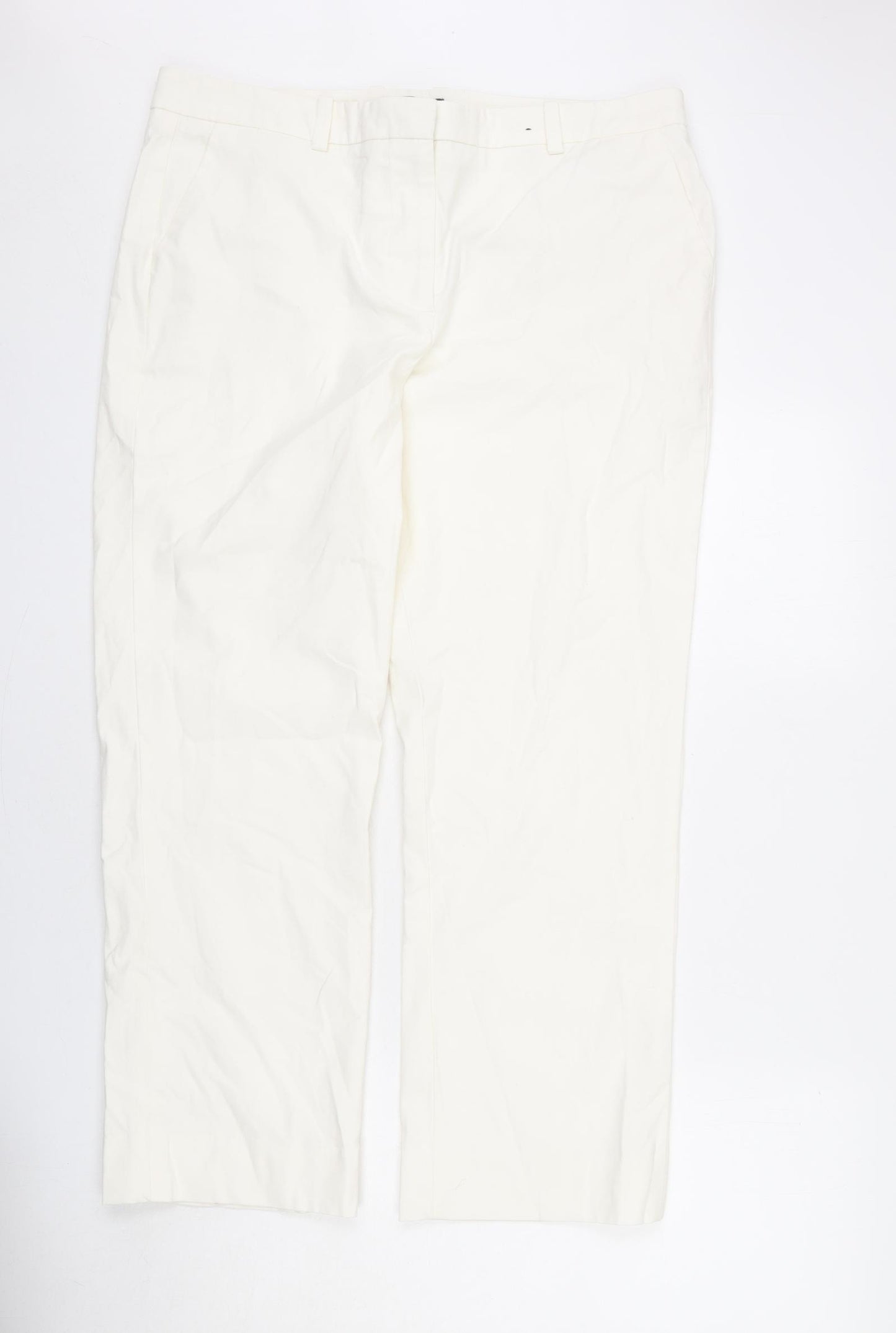 Marks and Spencer Womens Ivory Cotton Chino Trousers Size 18 L27 in Regular Zip - Short Length