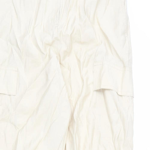 Marks and Spencer Womens Beige Modal Cargo Trousers Size 14 L30 in Regular Zip - Adjustable Hems, Long Length