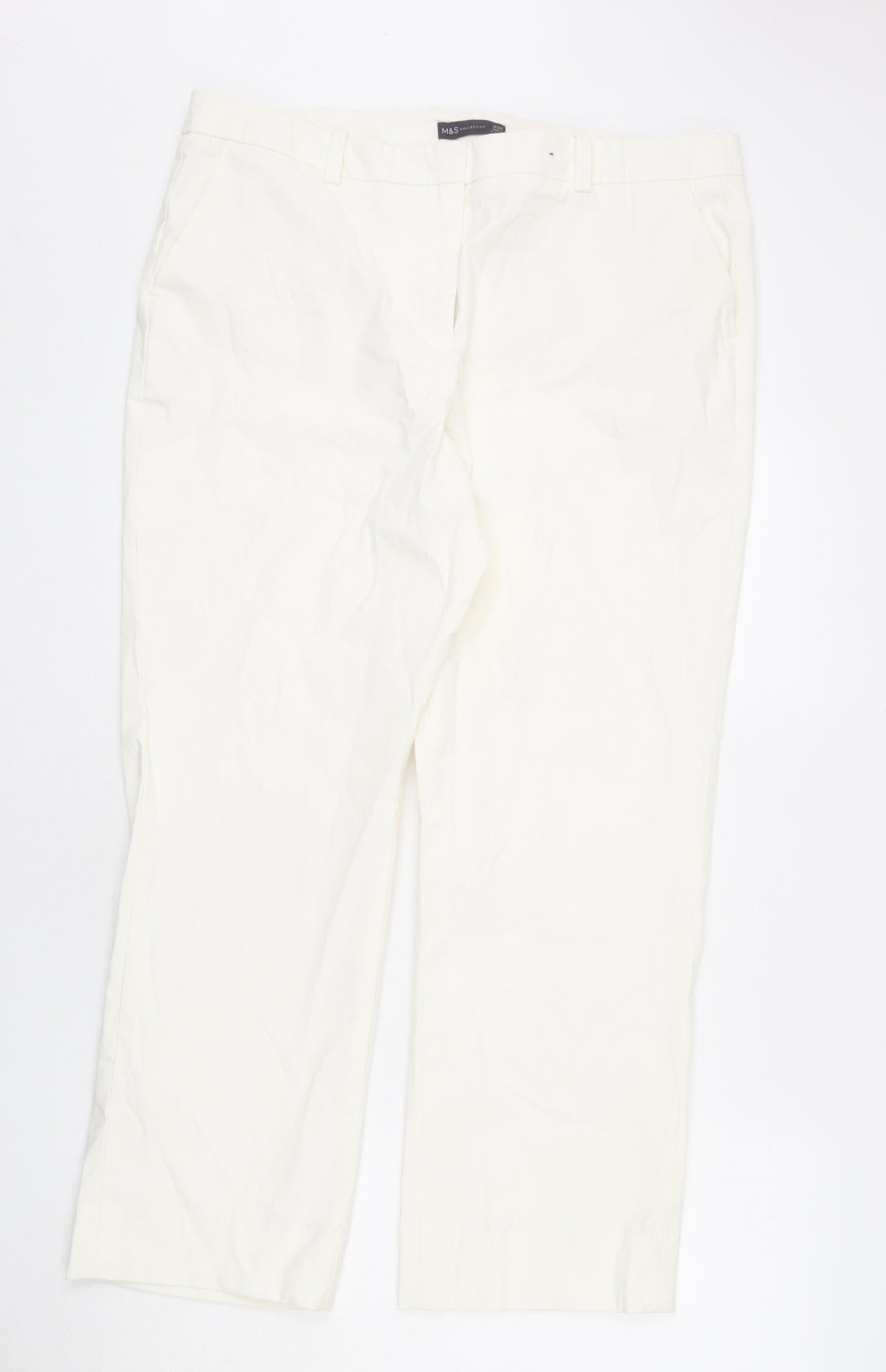 Marks and Spencer Womens Ivory Cotton Chino Trousers Size 18 L26 in Regular Zip