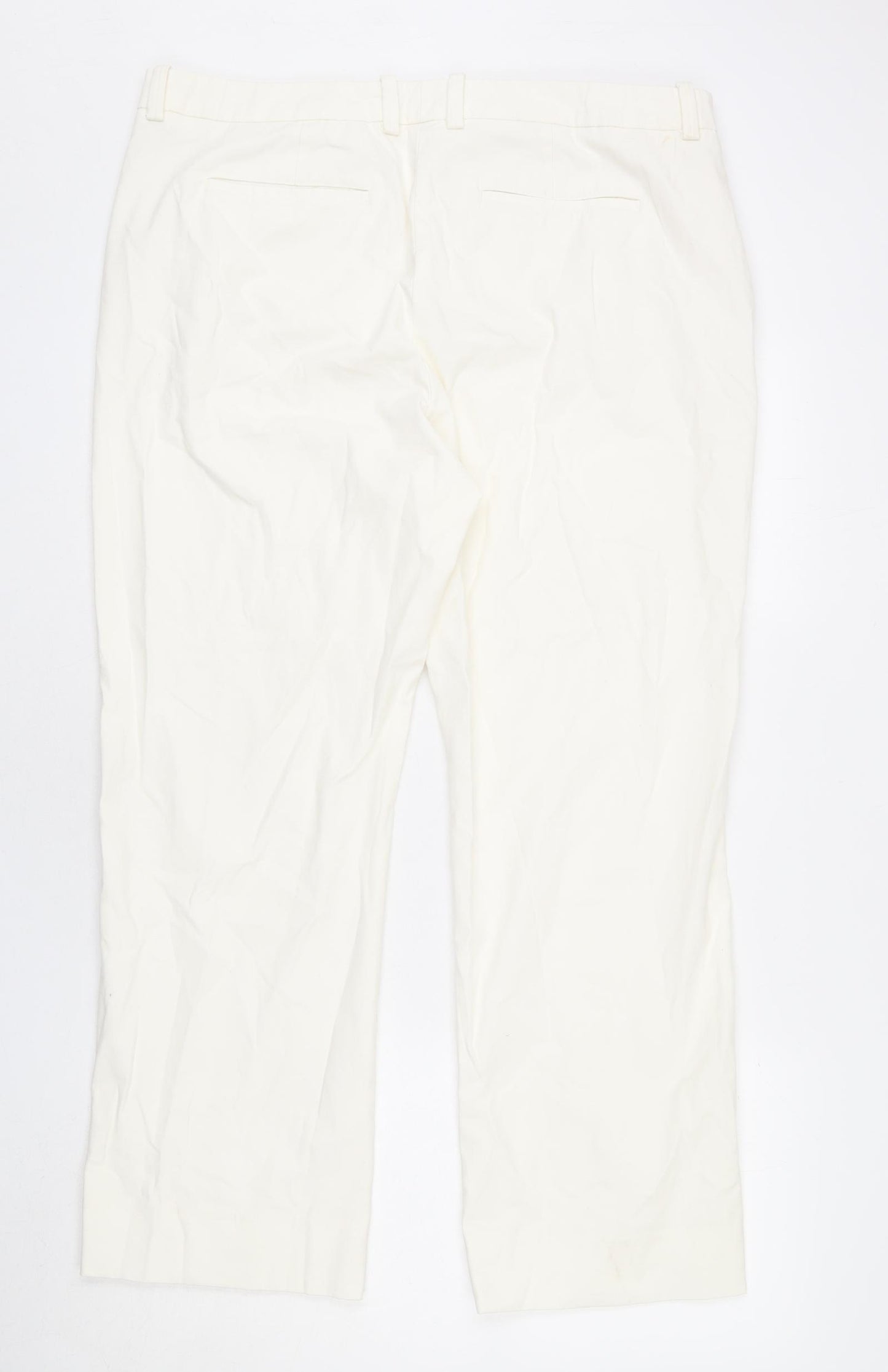 Marks and Spencer Womens Ivory Cotton Chino Trousers Size 18 L26 in Regular Zip