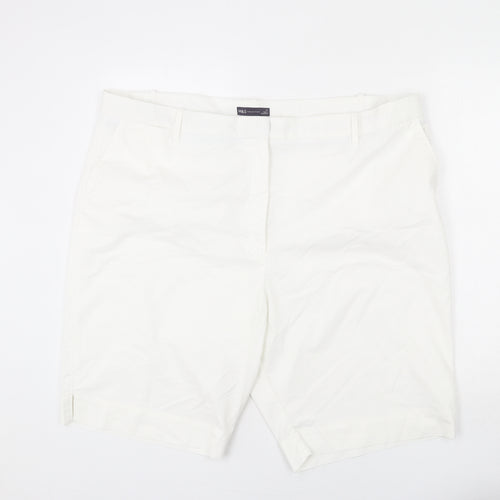 Marks and Spencer Womens White Cotton Chino Shorts Size 24 L7 in Regular Zip