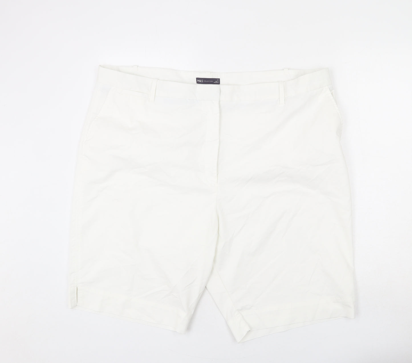 Marks and Spencer Womens White Cotton Chino Shorts Size 24 L7 in Regular Zip