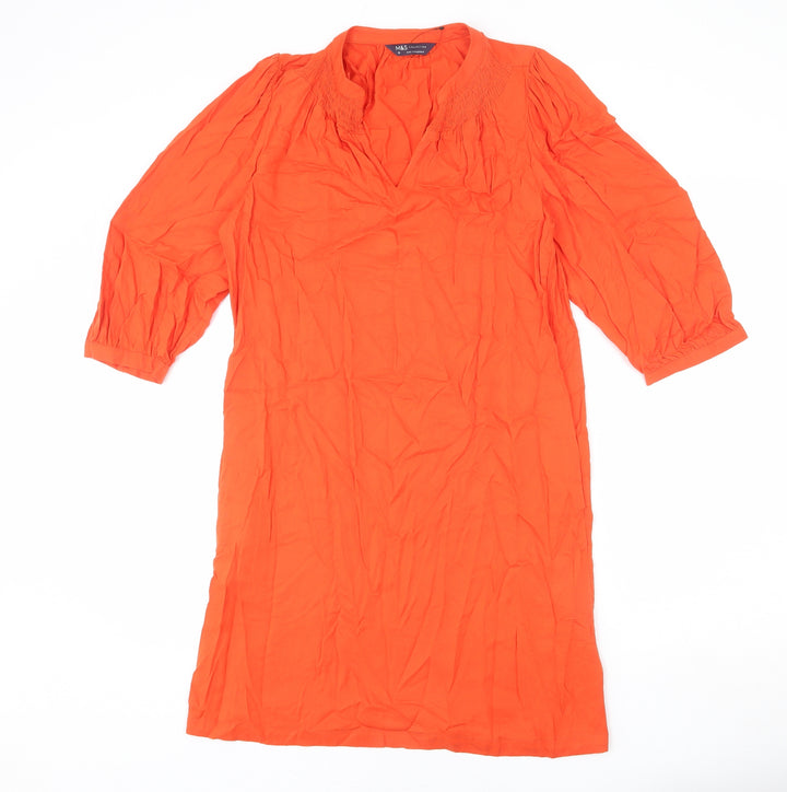 Marks and Spencer Womens Orange Viscose Sheath Size 10 V-Neck Pullover
