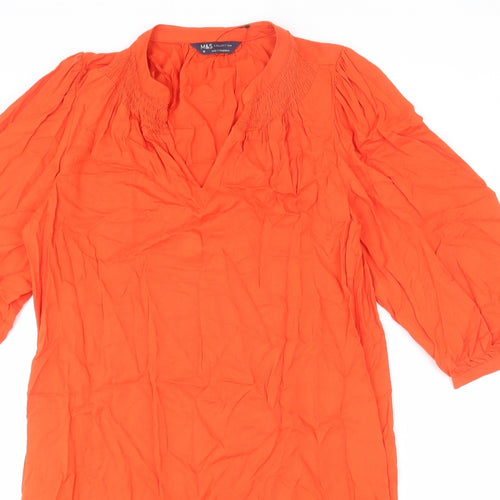 Marks and Spencer Womens Orange Viscose Sheath Size 10 V-Neck Pullover
