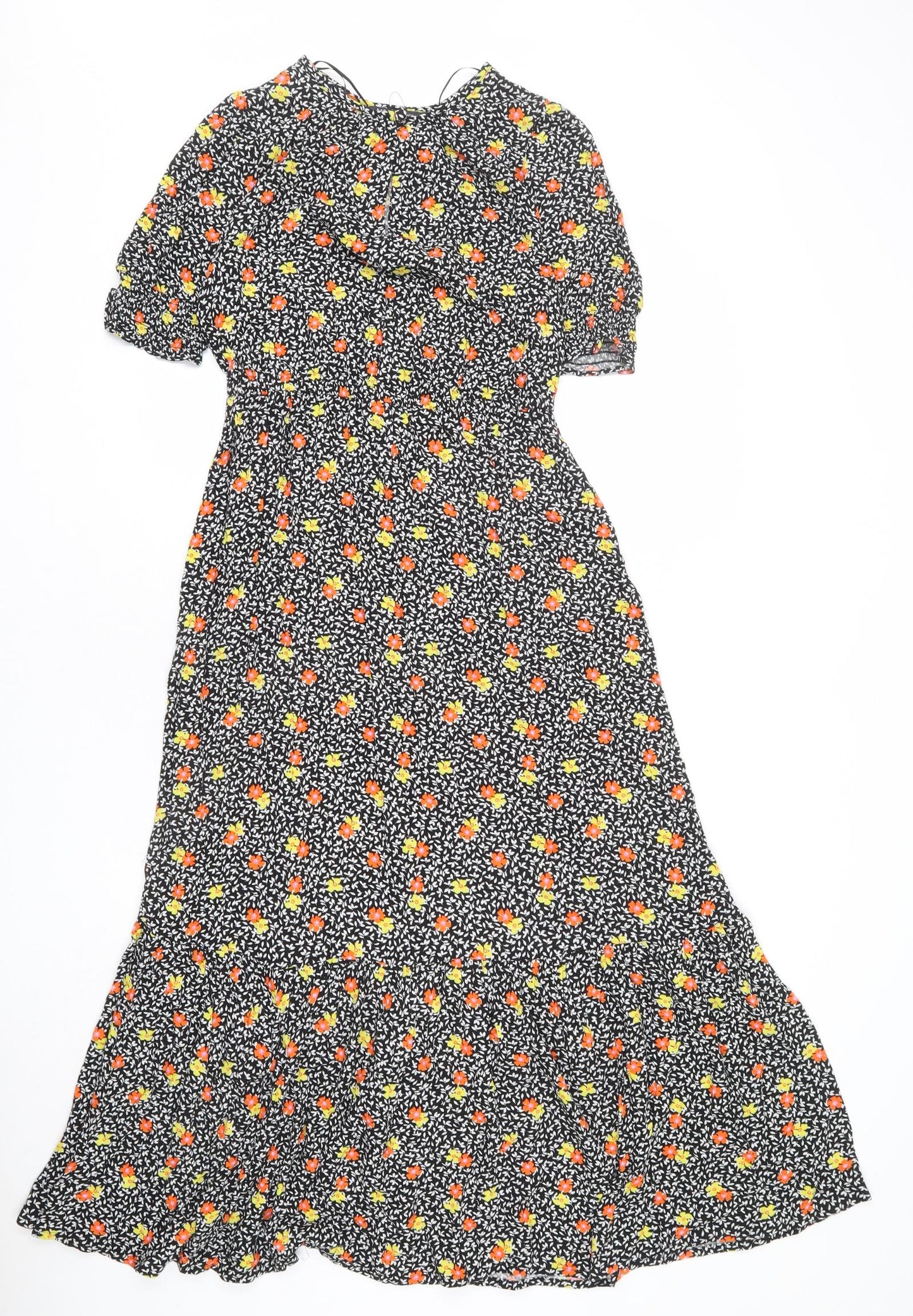 Marks and Spencer Womens Multicoloured Floral Viscose Maxi Size 10 Round Neck Button - Keyhole Neck, Leaves