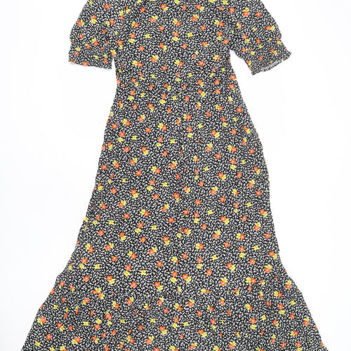 Marks and Spencer Womens Multicoloured Floral Viscose Maxi Size 10 Round Neck Button - Keyhole Neck, Leaves
