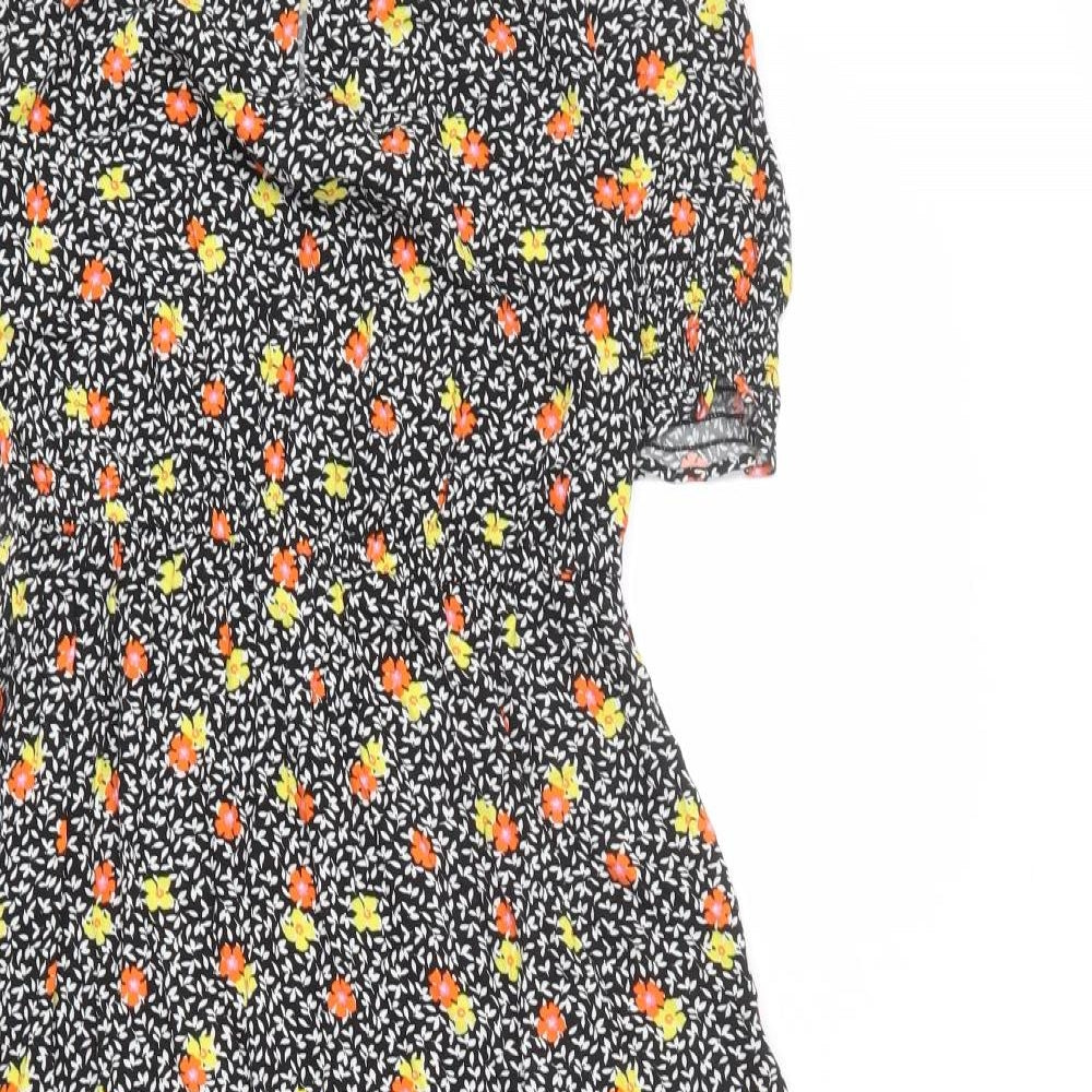Marks and Spencer Womens Multicoloured Floral Viscose Maxi Size 10 Round Neck Button - Keyhole Neck, Leaves