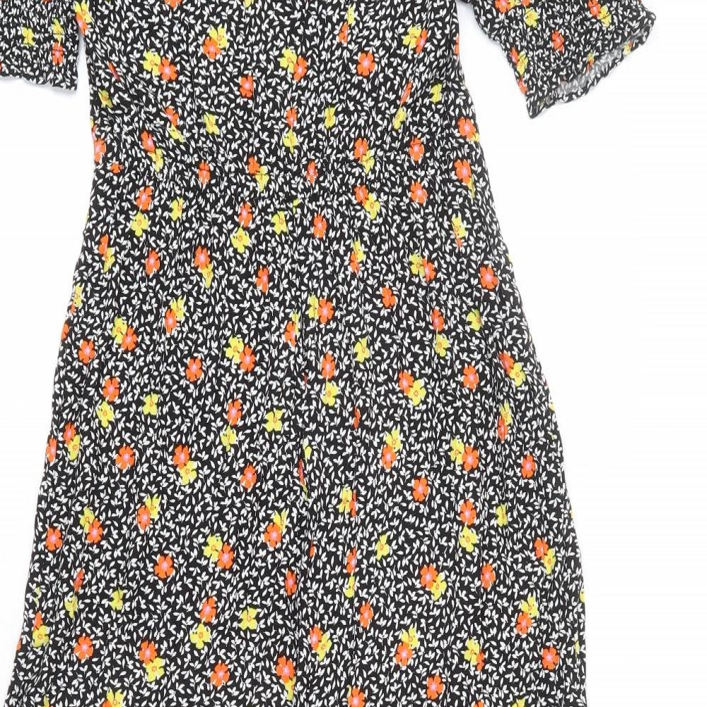 Marks and Spencer Womens Multicoloured Floral Viscose Maxi Size 10 Round Neck Button - Keyhole Neck, Leaves