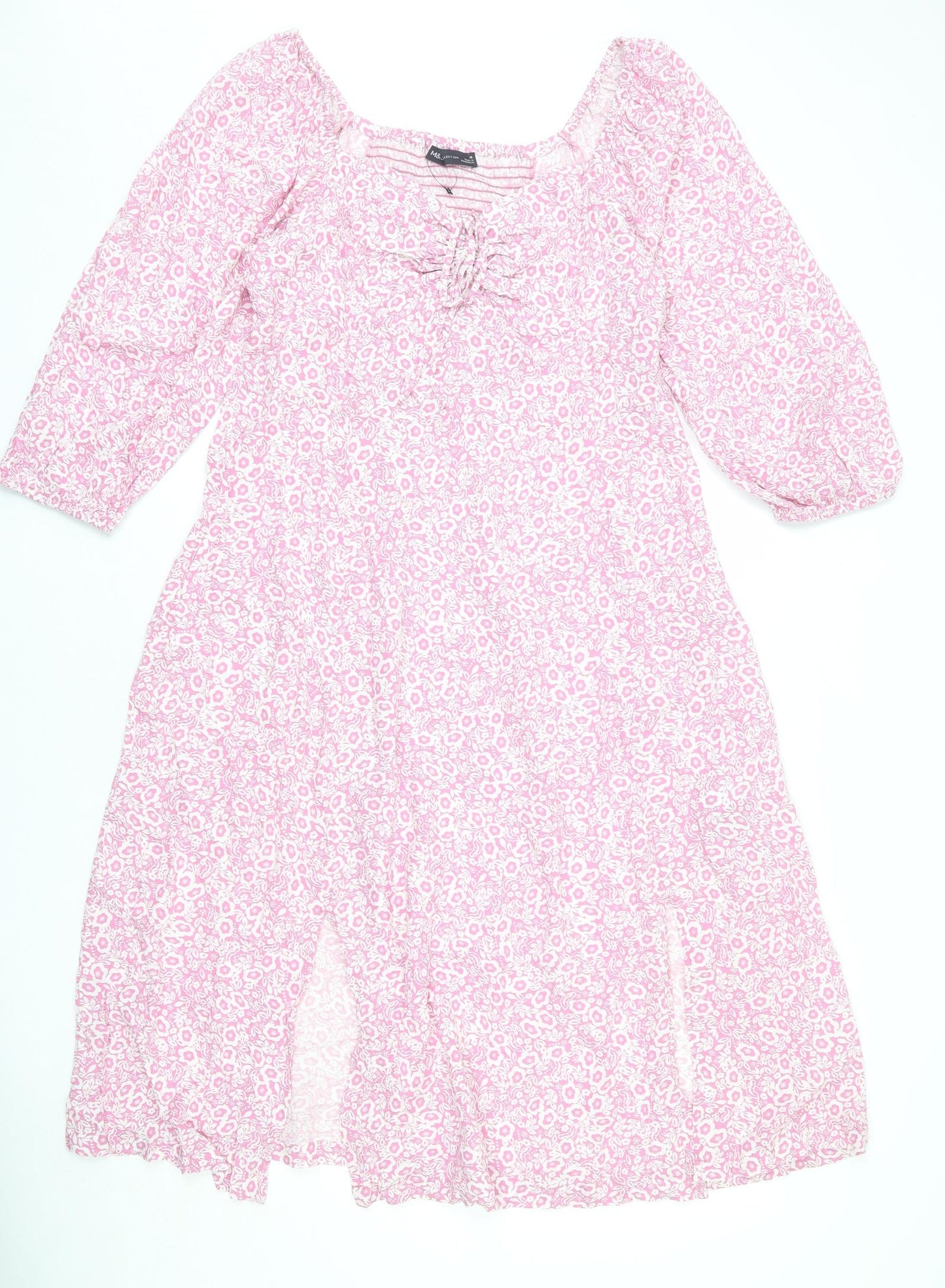 Marks and Spencer Womens Pink Floral Viscose A-Line Size 18 V-Neck Zip - Front Slits