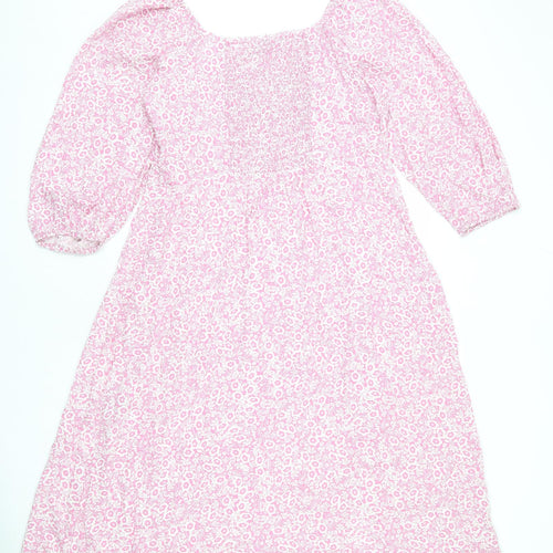 Marks and Spencer Womens Pink Floral Viscose A-Line Size 18 V-Neck Zip - Front Slits