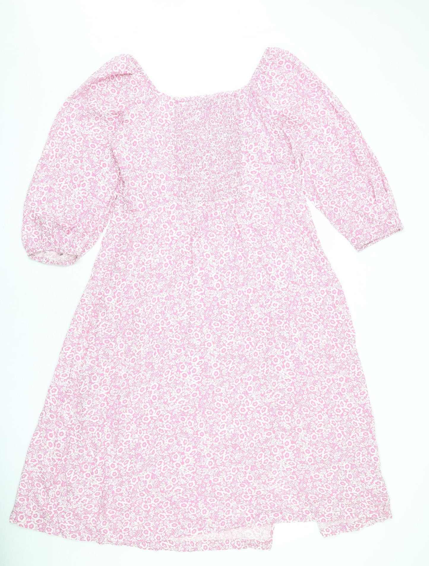 Marks and Spencer Womens Pink Floral Viscose A-Line Size 18 V-Neck Zip - Front Slits