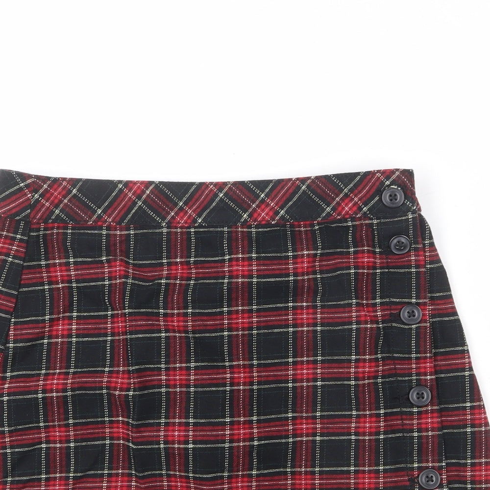 Divided by H&M Womens Multicoloured Plaid Cotton A-Line Skirt Size 12 Button